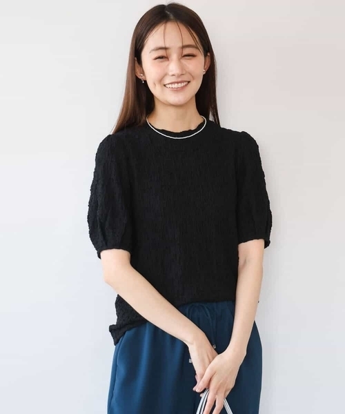 MK MICHEL KLEIN（エムケーミッシェルクラン）の「[UVカット/洗える]タックスリーブ ジャガードカットソー（Tシャツ/カットソー・レディース・イエロー/ホワイト/ブラック・38）」の11枚目の写真