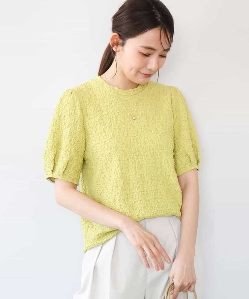 MK MICHEL KLEIN（エムケーミッシェルクラン）の「[UVカット/洗える]タックスリーブ ジャガードカットソー（Tシャツ/カットソー・レディース・イエロー/ホワイト/ブラック・38）」の15枚目の写真