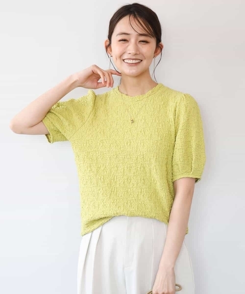 MK MICHEL KLEIN（エムケーミッシェルクラン）の「[UVカット/洗える]タックスリーブ ジャガードカットソー（Tシャツ/カットソー・レディース・イエロー/ホワイト/ブラック・38）」の17枚目の写真