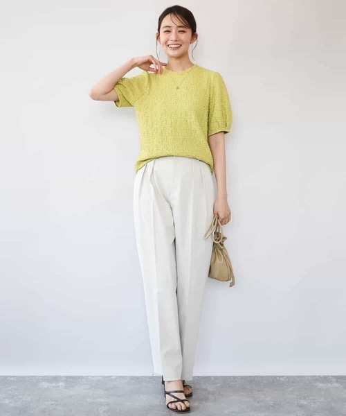 MK MICHEL KLEIN（エムケーミッシェルクラン）の「[UVカット/洗える]タックスリーブ ジャガードカットソー（Tシャツ/カットソー・レディース・イエロー/ホワイト/ブラック・38）」の18枚目の写真