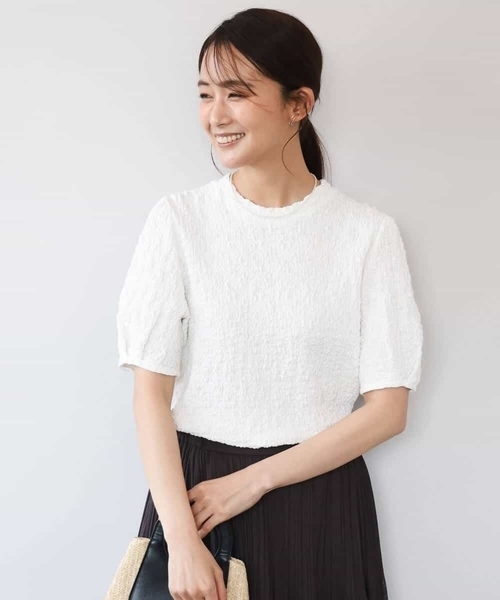MK MICHEL KLEIN（エムケーミッシェルクラン）の「[UVカット/洗える]タックスリーブ ジャガードカットソー（Tシャツ/カットソー・レディース・イエロー/ホワイト/ブラック・38）」の21枚目の写真