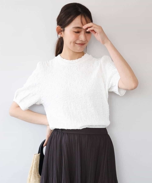 MK MICHEL KLEIN（エムケーミッシェルクラン）の「[UVカット/洗える]タックスリーブ ジャガードカットソー（Tシャツ/カットソー・レディース・イエロー/ホワイト/ブラック・38）」の22枚目の写真