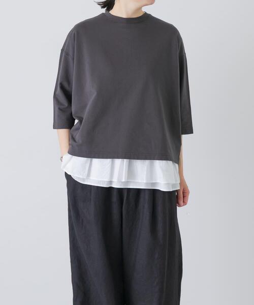 かぐれ(カグレ)の「コットンインレー6分袖プルオーバー(Tシャツ/カットソー・レディース・チャコールグレー/ベージュ/オートミール・FREE)」の4枚目の写真