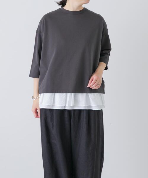 かぐれ(カグレ)の「コットンインレー6分袖プルオーバー(Tシャツ/カットソー・レディース・チャコールグレー/ベージュ/オートミール・FREE)」の5枚目の写真