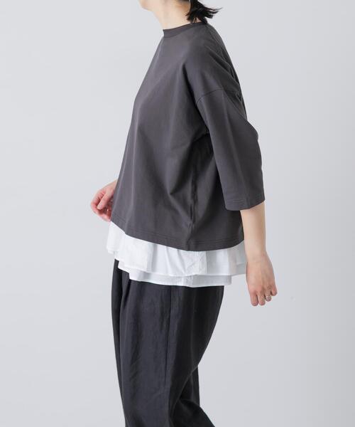 かぐれ(カグレ)の「コットンインレー6分袖プルオーバー(Tシャツ/カットソー・レディース・チャコールグレー/ベージュ/オートミール・FREE)」の6枚目の写真