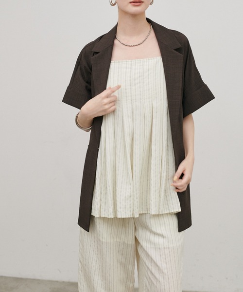 LARUTA(ラルータ)の「【LARUTA】タンブラーオックス半袖ジャケット(テーラードジャケット・レディース・チャコールグレー/ブラウン/オフホワイト・MEDIUM)」の3枚目の写真