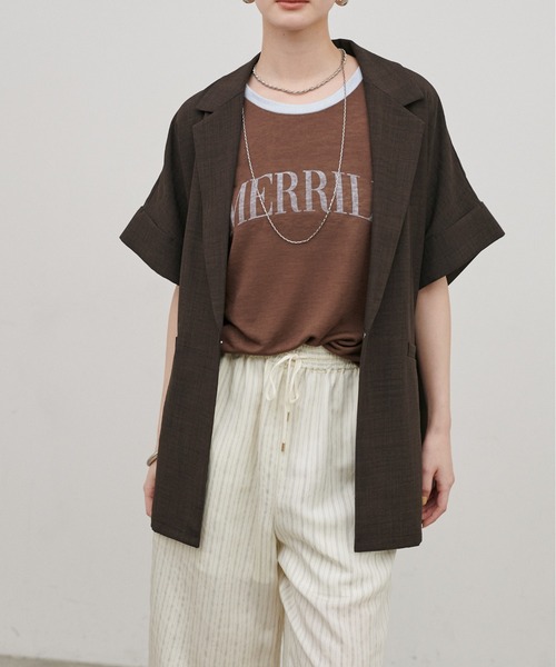 LARUTA(ラルータ)の「【LARUTA】タンブラーオックス半袖ジャケット(テーラードジャケット・レディース・チャコールグレー/ブラウン/オフホワイト・MEDIUM)」の11枚目の写真