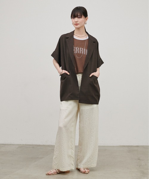 LARUTA(ラルータ)の「【LARUTA】タンブラーオックス半袖ジャケット(テーラードジャケット・レディース・チャコールグレー/ブラウン/オフホワイト・MEDIUM)」の12枚目の写真
