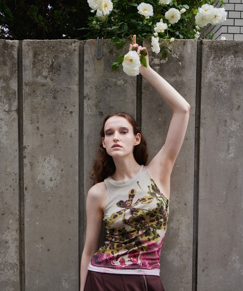 Flower Print Ribbed Tank Top/フラワープリントリブタンクトップ