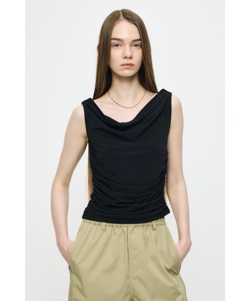 MOUSSY（マウジー）の「WAIST GATHER DRAPE トップス（Tシャツ/カットソー・レディース・キナリ/ブラック/ブラウン・FREE）」の7枚目の写真