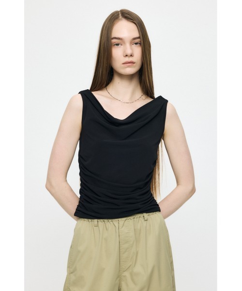 MOUSSY（マウジー）の「WAIST GATHER DRAPE トップス（Tシャツ/カットソー・レディース・キナリ/ブラック/ブラウン・FREE）」の8枚目の写真