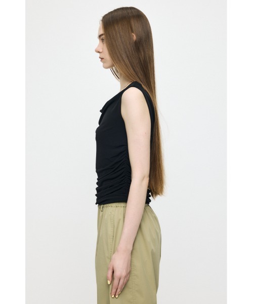 MOUSSY（マウジー）の「WAIST GATHER DRAPE トップス（Tシャツ/カットソー・レディース・キナリ/ブラック/ブラウン・FREE）」の9枚目の写真