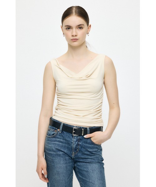 MOUSSY（マウジー）の「WAIST GATHER DRAPE トップス（Tシャツ/カットソー・レディース・キナリ/ブラック/ブラウン・FREE）」の17枚目の写真