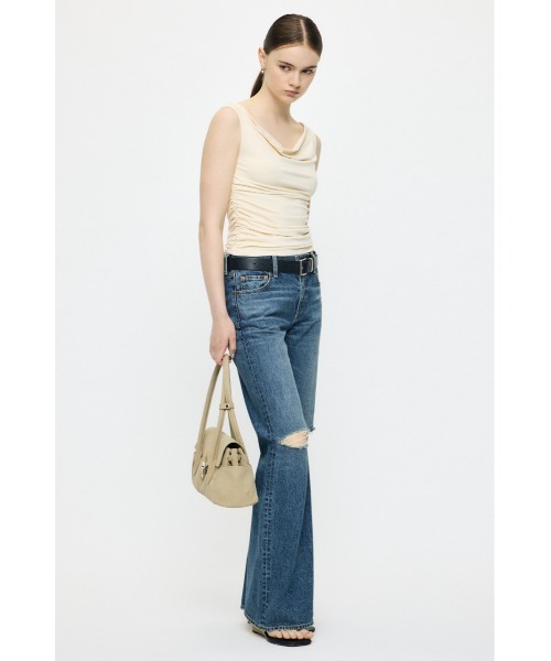 MOUSSY（マウジー）の「WAIST GATHER DRAPE トップス（Tシャツ/カットソー・レディース・キナリ/ブラック/ブラウン・FREE）」の20枚目の写真