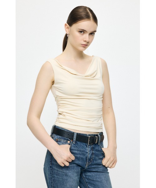 MOUSSY（マウジー）の「WAIST GATHER DRAPE トップス（Tシャツ/カットソー・レディース・キナリ/ブラック/ブラウン・FREE）」の21枚目の写真