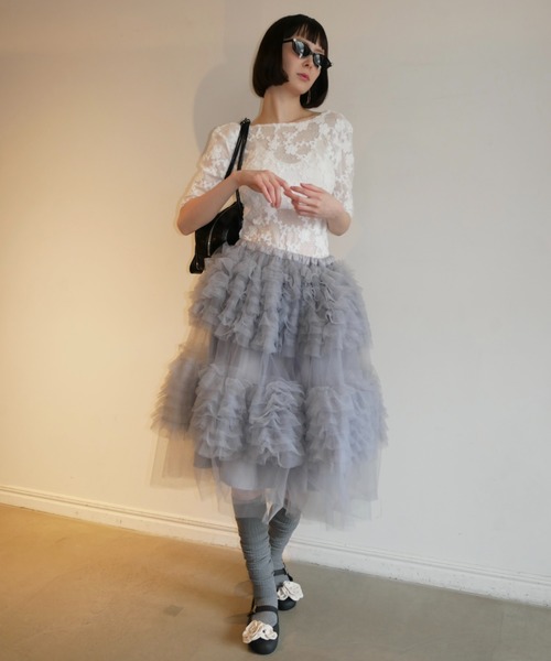 HONEY MI HONEY(ハニーミーハニー)の「molle embroidery lace short sleeve body suit(Tシャツ/カットソー・レディース・ピンク/ブラック/ホワイト・FREE)」の5枚目の写真