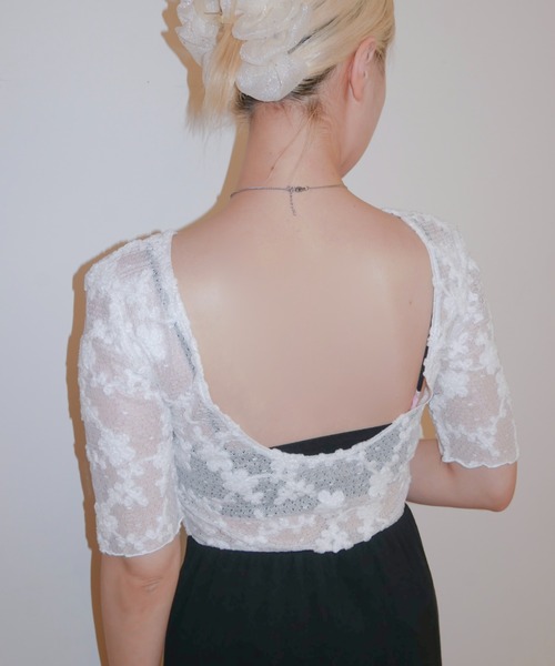 HONEY MI HONEY(ハニーミーハニー)の「molle embroidery lace short sleeve body suit(Tシャツ/カットソー・レディース・ピンク/ブラック/ホワイト・FREE)」の10枚目の写真