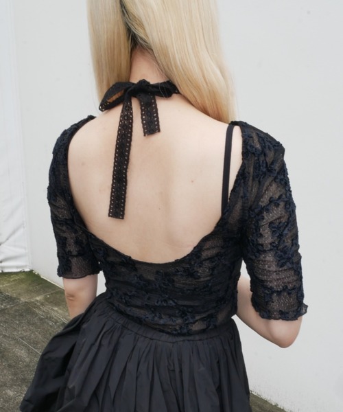 HONEY MI HONEY(ハニーミーハニー)の「molle embroidery lace short sleeve body suit(Tシャツ/カットソー・レディース・ピンク/ブラック/ホワイト・FREE)」の13枚目の写真