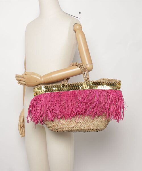 ROSE BUD(ローズバッド)の「AS FRINGE BASKET BAG(かごバッグ・レディース・ブラック/ピンク・ONE SIZE)」の11枚目の写真