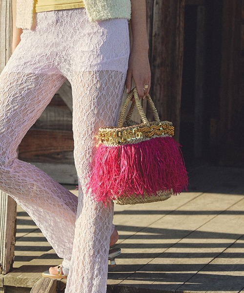 ROSE BUD(ローズバッド)の「AS FRINGE BASKET BAG(かごバッグ・レディース・ブラック/ピンク・ONE SIZE)」の2枚目の写真