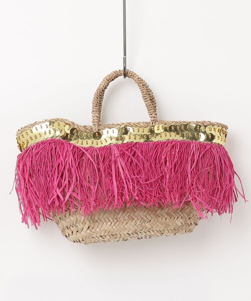 ROSE BUD(ローズバッド)の「AS FRINGE BASKET BAG(かごバッグ・レディース・ブラック/ピンク・ONE SIZE)」の4枚目の写真