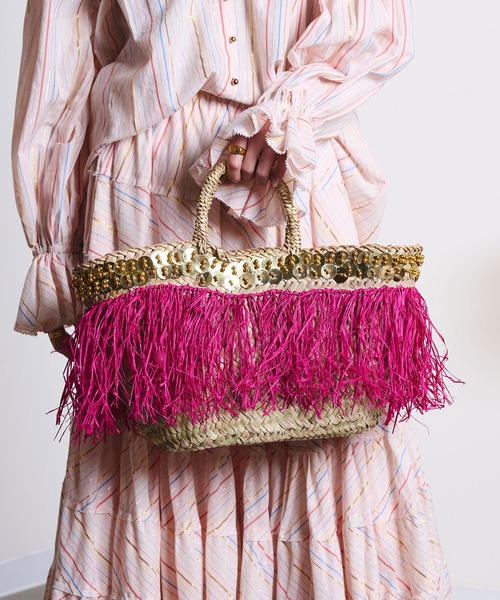 ROSE BUD(ローズバッド)の「AS FRINGE BASKET BAG(かごバッグ・レディース・ブラック/ピンク・ONE SIZE)」の8枚目の写真