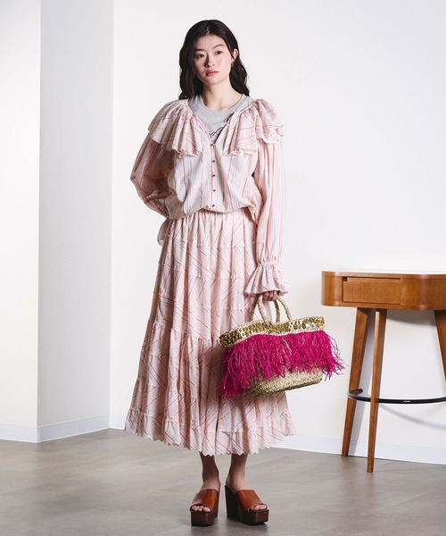 ROSE BUD(ローズバッド)の「AS FRINGE BASKET BAG(かごバッグ・レディース・ブラック/ピンク・ONE SIZE)」の7枚目の写真