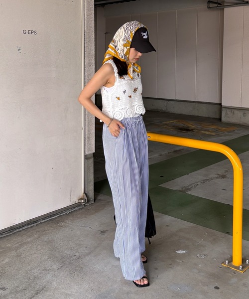 ISOOK(アイスー)の「【ISOOK / アイスー】シアサッカーストライプ配色ワイドパンツ / イージーパンツ ウエストゴム 紐 柄パンツ ZOZOTOWN限定(その他パンツ・レディース・ネイビー/ブルー・FREE)」の16枚目の写真