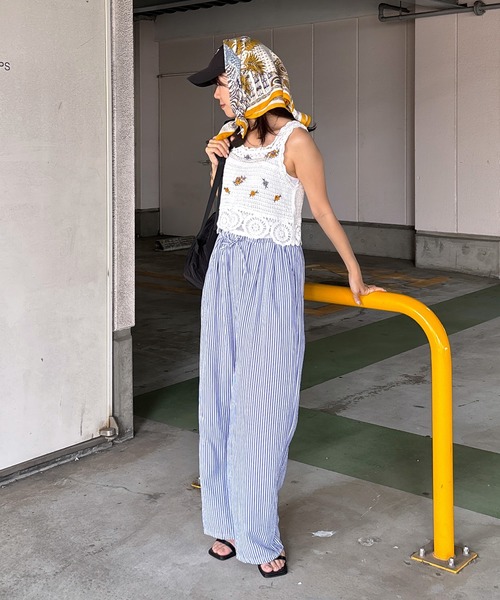 ISOOK(アイスー)の「【ISOOK / アイスー】シアサッカーストライプ配色ワイドパンツ / イージーパンツ ウエストゴム 紐 柄パンツ ZOZOTOWN限定(その他パンツ・レディース・ネイビー/ブルー・FREE)」の12枚目の写真