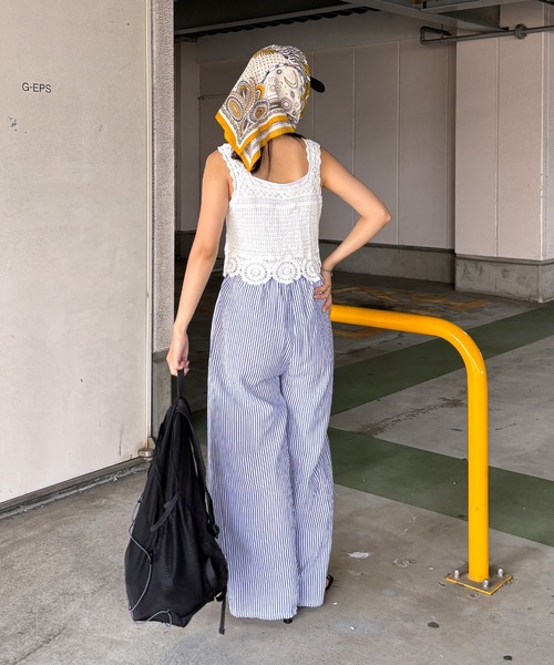 ISOOK(アイスー)の「【ISOOK / アイスー】シアサッカーストライプ配色ワイドパンツ / イージーパンツ ウエストゴム 紐 柄パンツ ZOZOTOWN限定(その他パンツ・レディース・ネイビー/ブルー・FREE)」の13枚目の写真