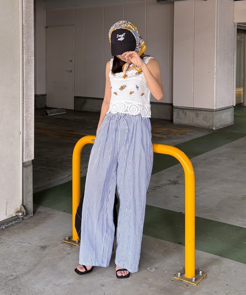 ISOOK(アイスー)の「【ISOOK / アイスー】シアサッカーストライプ配色ワイドパンツ / イージーパンツ ウエストゴム 紐 柄パンツ ZOZOTOWN限定(その他パンツ・レディース・ネイビー/ブルー・FREE)」の17枚目の写真