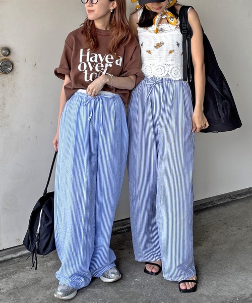 ISOOK(アイスー)の「【ISOOK / アイスー】シアサッカーストライプ配色ワイドパンツ / イージーパンツ ウエストゴム 紐 柄パンツ ZOZOTOWN限定(その他パンツ・レディース・ネイビー/ブルー・FREE)」の11枚目の写真