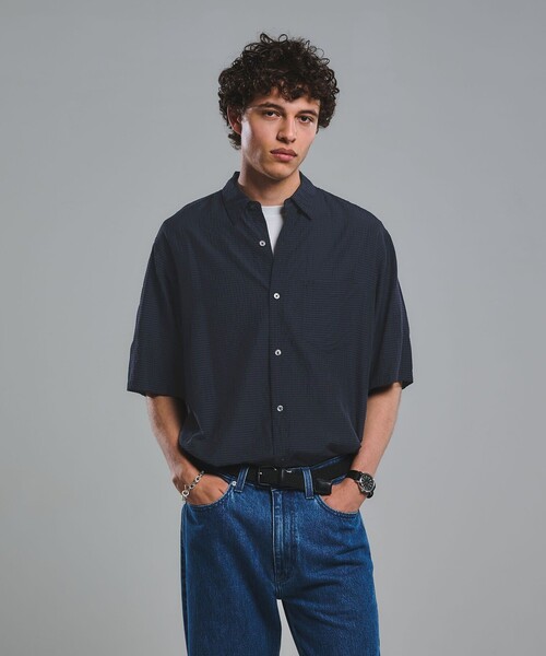 green label relaxing(グリーンレーベルリラクシング)の「シアー ギンガムチェック ジャストルーズ 半袖 シャツ(シャツ/ブラウス・メンズ・ダークブラウン/ダークグリーン/ネイビー・S/L/XL/M)」の3枚目の写真