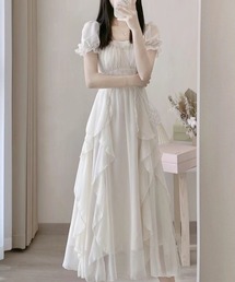 AMAJI（アマジ）の「スクエアネック ウエストマーク ミディ丈ワンピース（ワンピース）」