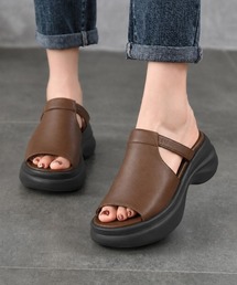オープントゥ厚底サンダル レディース美脚