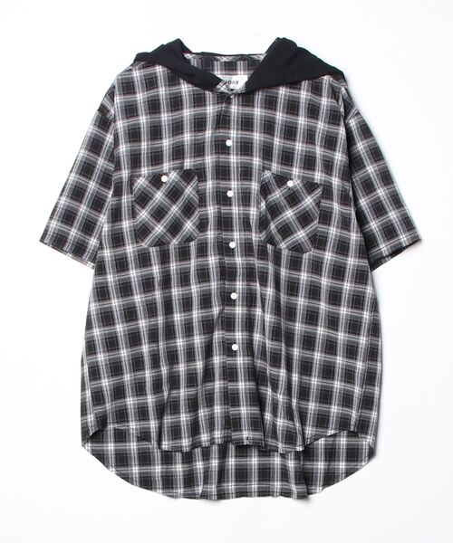 B'2nd(ビーセカンド)の「RENOVA(レノバ) FOODY OMBRE S/S SHIRTS / フーディオンブレショートスリーブシャツ(Tシャツ/カットソー・メンズ・レッド/ブラック/ベージュ・1/3)」の1枚目の写真
