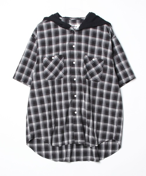 B'2nd(ビーセカンド)の「RENOVA(レノバ) FOODY OMBRE S/S SHIRTS / フーディオンブレショートスリーブシャツ(Tシャツ/カットソー・メンズ・レッド/ブラック/ベージュ・1/3)」の8枚目の写真