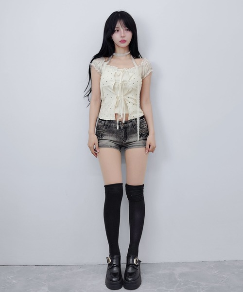 FOLLOWIN(フォロウィン)の「ドットシャーリングレースフリル袖トップス【レースマフラー付き】(Tシャツ/カットソー・レディース・アイボリー・FREE)」の5枚目の写真