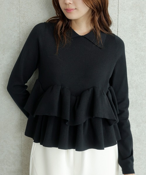 AMUU. PRECIEUSE(アムープレシューズ)の「ランダムフリルヘムポロニット(ニット/セーター・レディース・チャコールグレー/ブラック/アイボリー・FREE)」の15枚目の写真