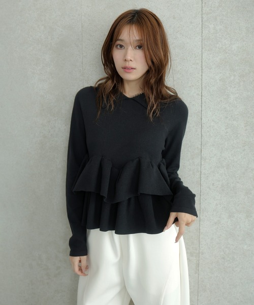 AMUU. PRECIEUSE(アムープレシューズ)の「ランダムフリルヘムポロニット(ニット/セーター・レディース・チャコールグレー/ブラック/アイボリー・FREE)」の16枚目の写真