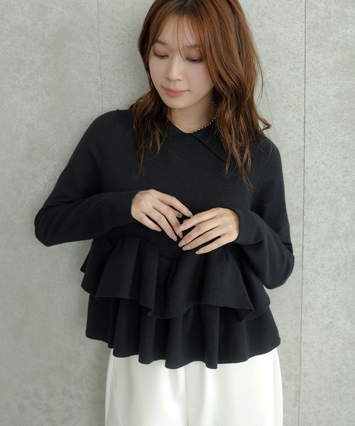 AMUU. PRECIEUSE(アムープレシューズ)の「ランダムフリルヘムポロニット(ニット/セーター・レディース・チャコールグレー/ブラック/アイボリー・FREE)」の17枚目の写真