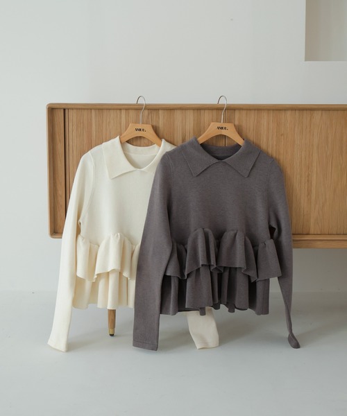 AMUU. PRECIEUSE(アムープレシューズ)の「ランダムフリルヘムポロニット(ニット/セーター・レディース・チャコールグレー/ブラック/アイボリー・FREE)」の19枚目の写真