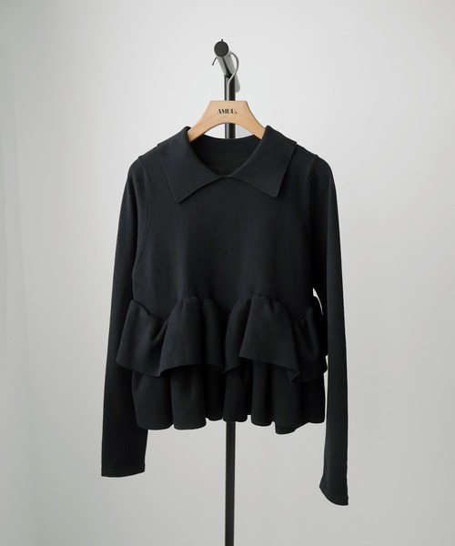 AMUU. PRECIEUSE(アムープレシューズ)の「ランダムフリルヘムポロニット(ニット/セーター・レディース・チャコールグレー/ブラック/アイボリー・FREE)」の20枚目の写真