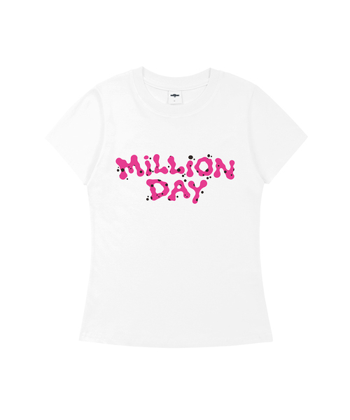 MILLION DAY(ミリオンデイ)の「バブルスリムフィット半袖Tシャツ(Tシャツ/カットソー・レディース・ホワイト/ブラック・SMALL/MEDIUM/LARGE)」の1枚目の写真