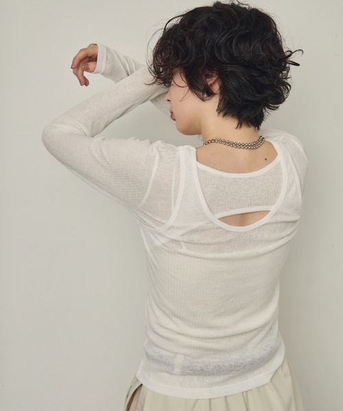 Trish(トリッシュ)の「シアーテレコレイヤード風2WAYプルオーバー(Tシャツ/カットソー・レディース・ホワイト/ブラック/ダークブラウン・MEDIUM)」の14枚目の写真