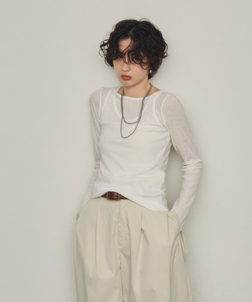 Trish(トリッシュ)の「シアーテレコレイヤード風2WAYプルオーバー(Tシャツ/カットソー・レディース・ホワイト/ブラック/ダークブラウン・MEDIUM)」の8枚目の写真