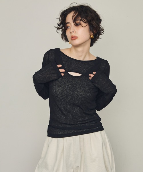 Trish(トリッシュ)の「シアーテレコレイヤード風2WAYプルオーバー(Tシャツ/カットソー・レディース・ホワイト/ブラック/ダークブラウン・MEDIUM)」の22枚目の写真