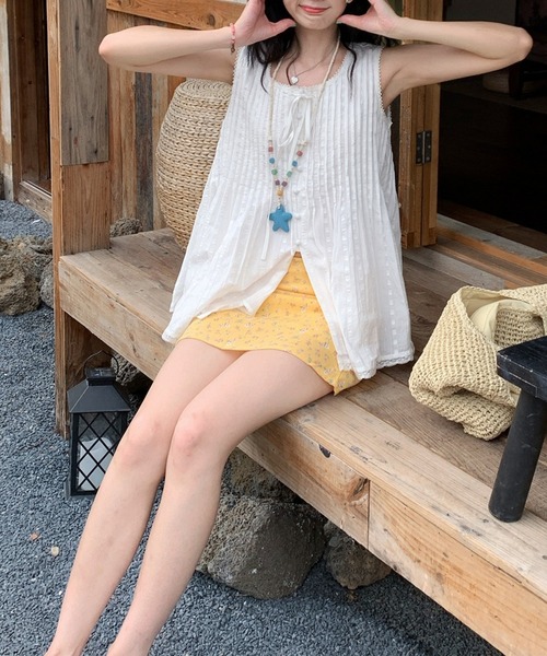 FREE STYLISTS(フリー スタイリスト)の「夏 軽量 通気性 リボンタイ ノースリーブ トップス(Tシャツ/カットソー・レディース・ホワイト・M)」の3枚目の写真