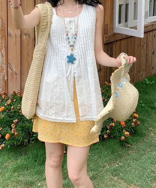 FREE STYLISTS(フリー スタイリスト)の「夏 軽量 通気性 リボンタイ ノースリーブ トップス(Tシャツ/カットソー・レディース・ホワイト・M)」の8枚目の写真