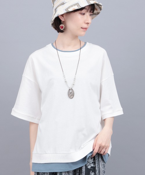 チチカカ(チチカカ)の「レイヤード風アロー刺繍プルオーバー(Tシャツ/カットソー・レディース・オフホワイト/チャコールグレー/グリーン・FREE)」の1枚目の写真